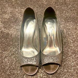 Nina silver 2 inch peep toe heel
